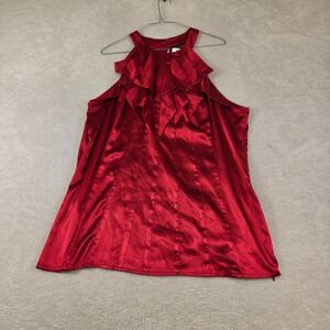 Ashley Stewart Red Satin Ruffle Halter Top Sleeveless Blouse Plus Size 14W